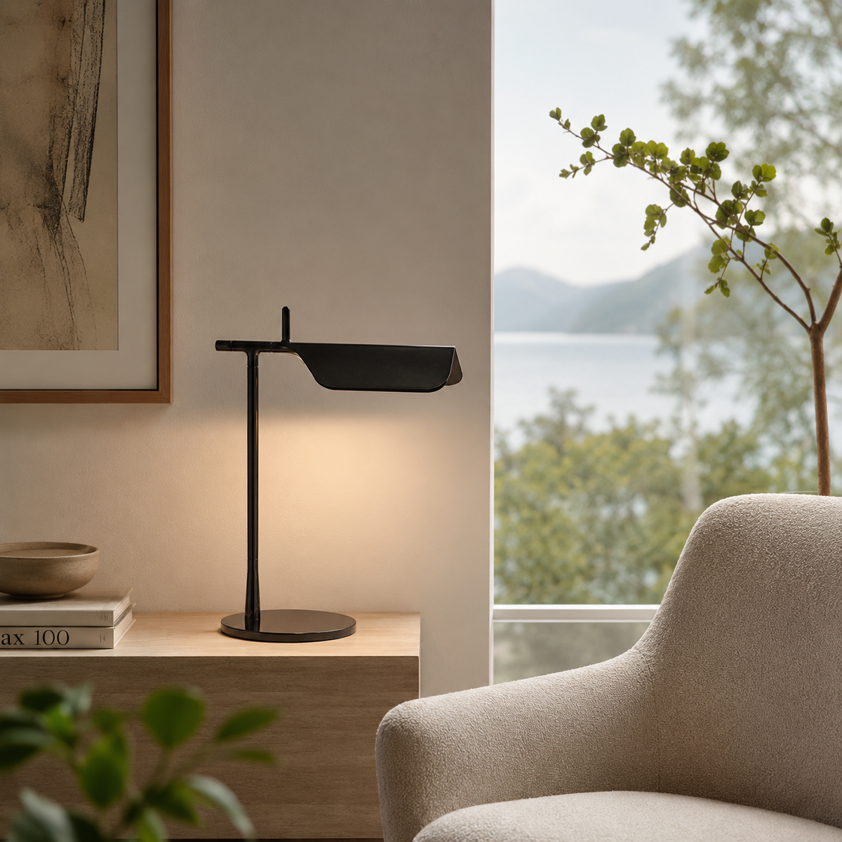 Lucie Task Table Lamp on a side table in a living room
