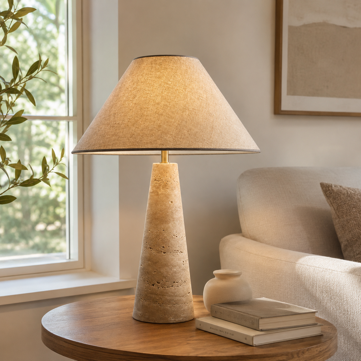 Jolie Bedside Table Lamp on a side table in a living room