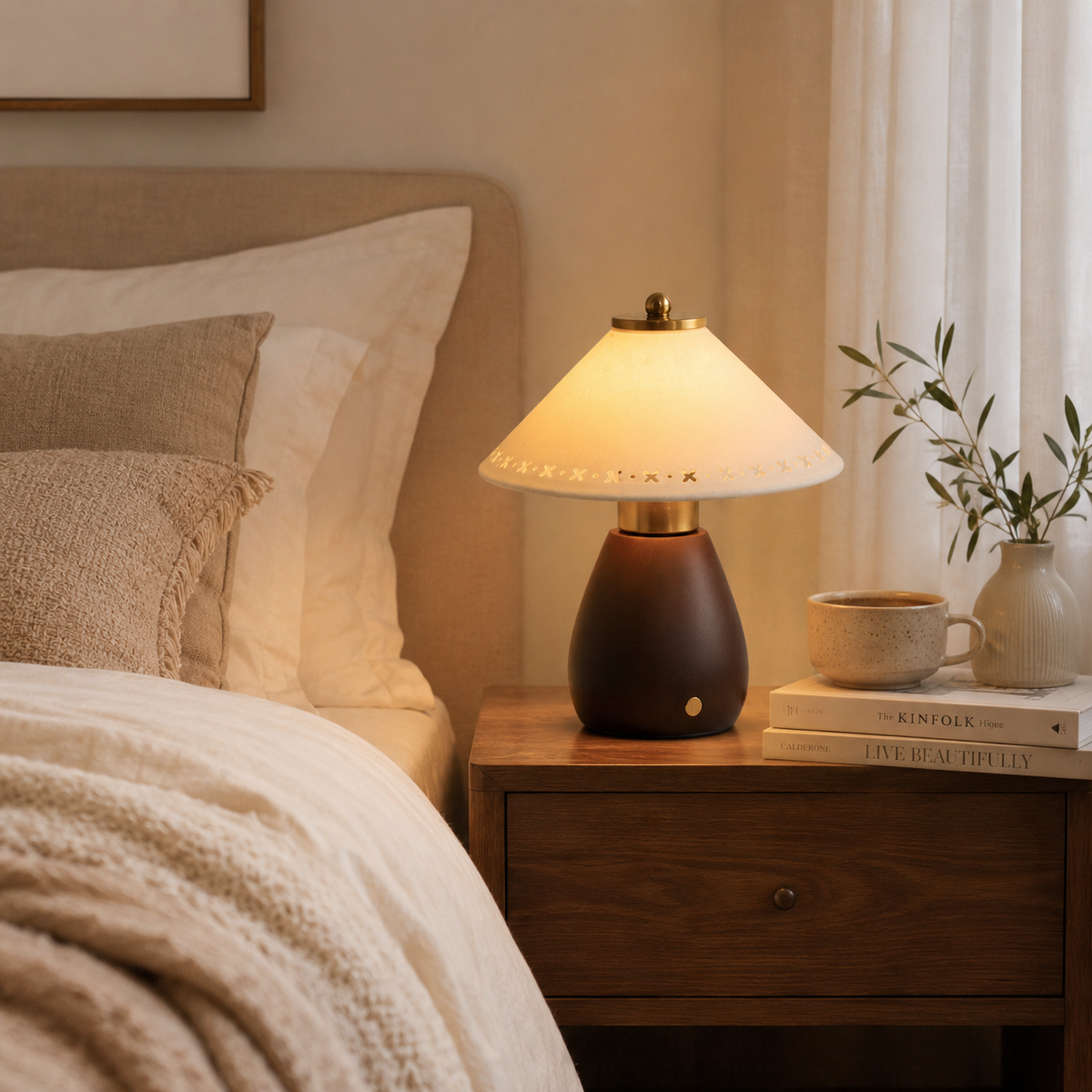 Faye Bedside Table Lamp on a bedside table