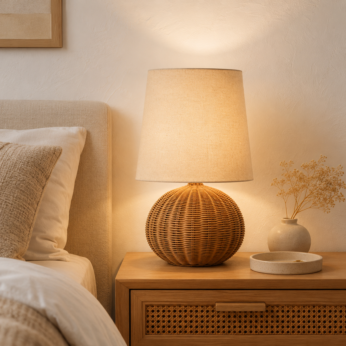 Mara Bedside Table Lamp on a bedside table