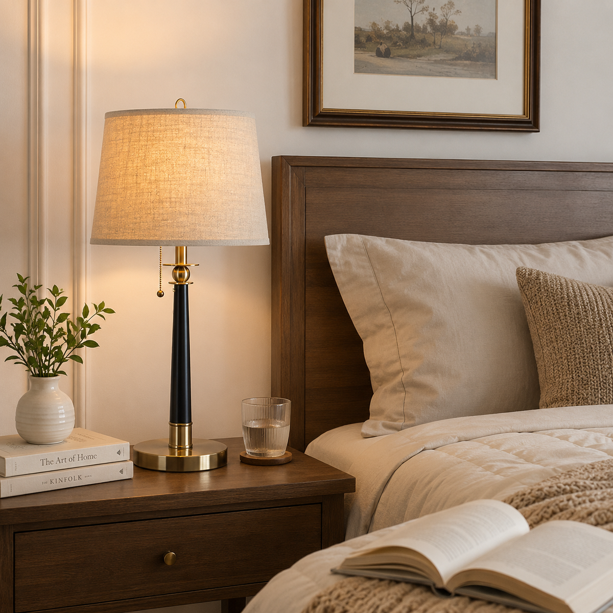 Romy Bedside Table Lamp on a bedside table