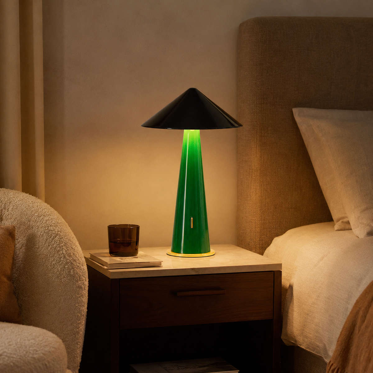 Maelle Sculptural Table Lamp on a bedside table