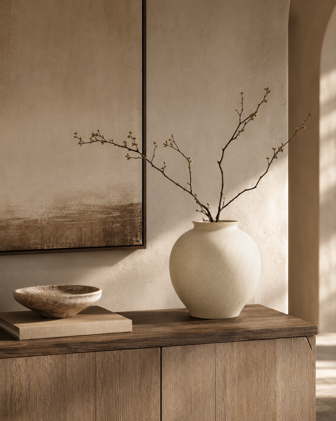 Thea Pebble Vase on a console