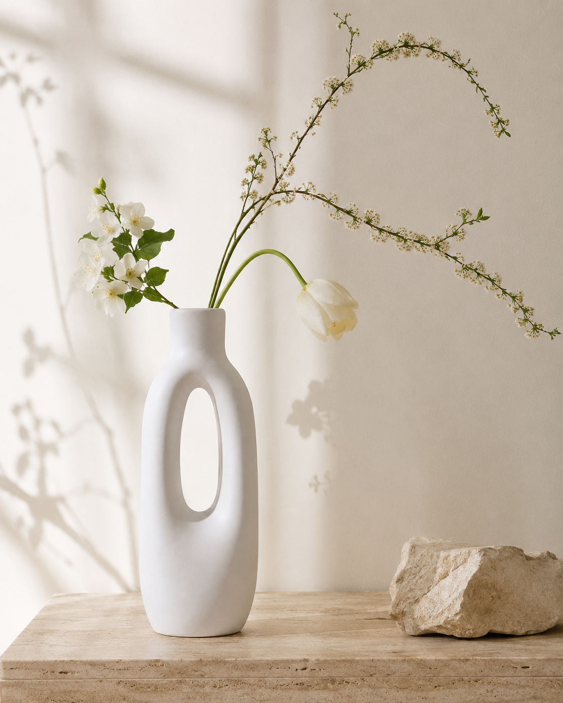 Luna Loop Vase with stems on a tabletop