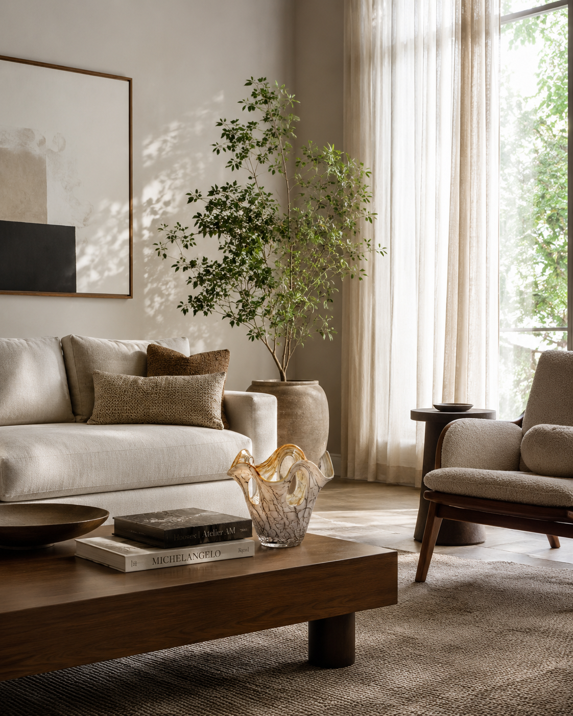 Eden Crest Vase on a coffee table in a living room