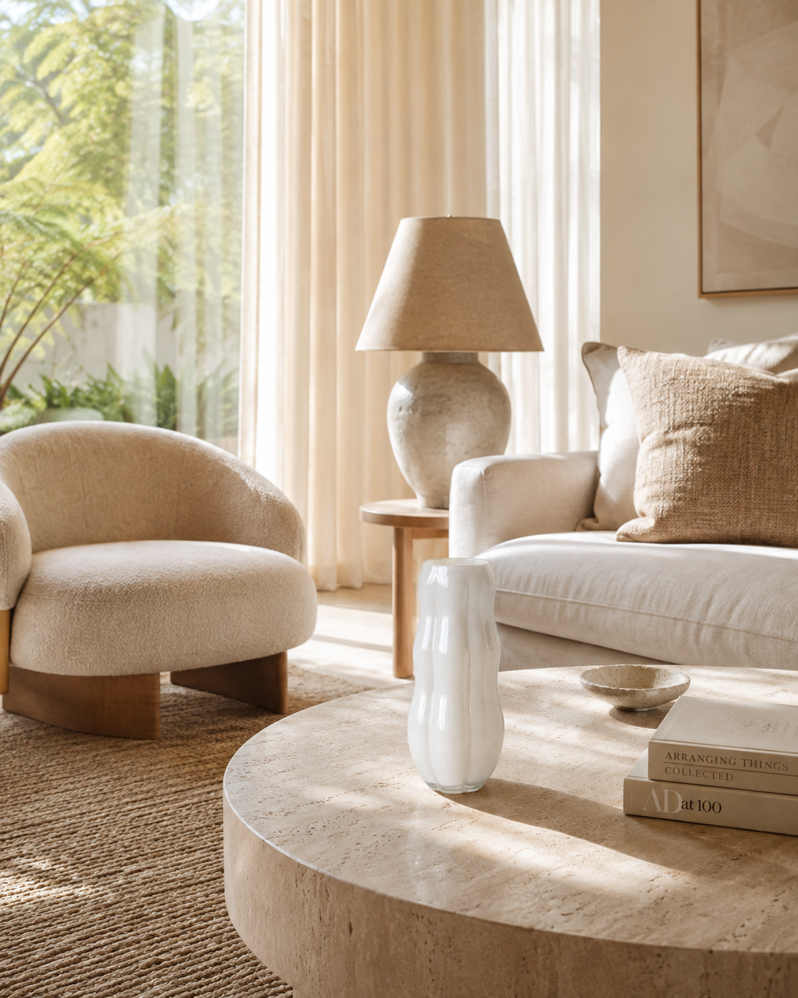 Alea Softline Vase on a coffee table in a living room