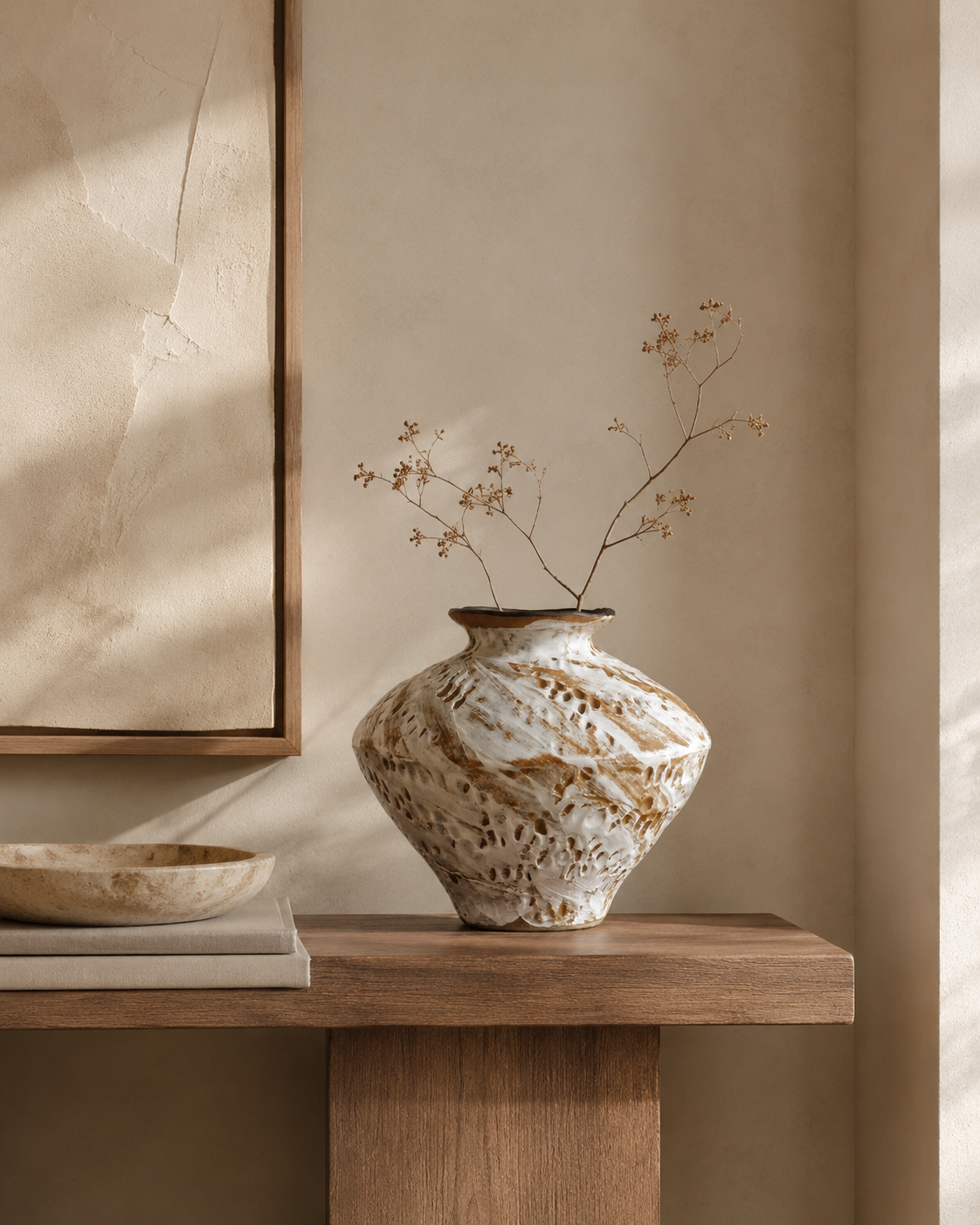 Thea Feather Vase on a console