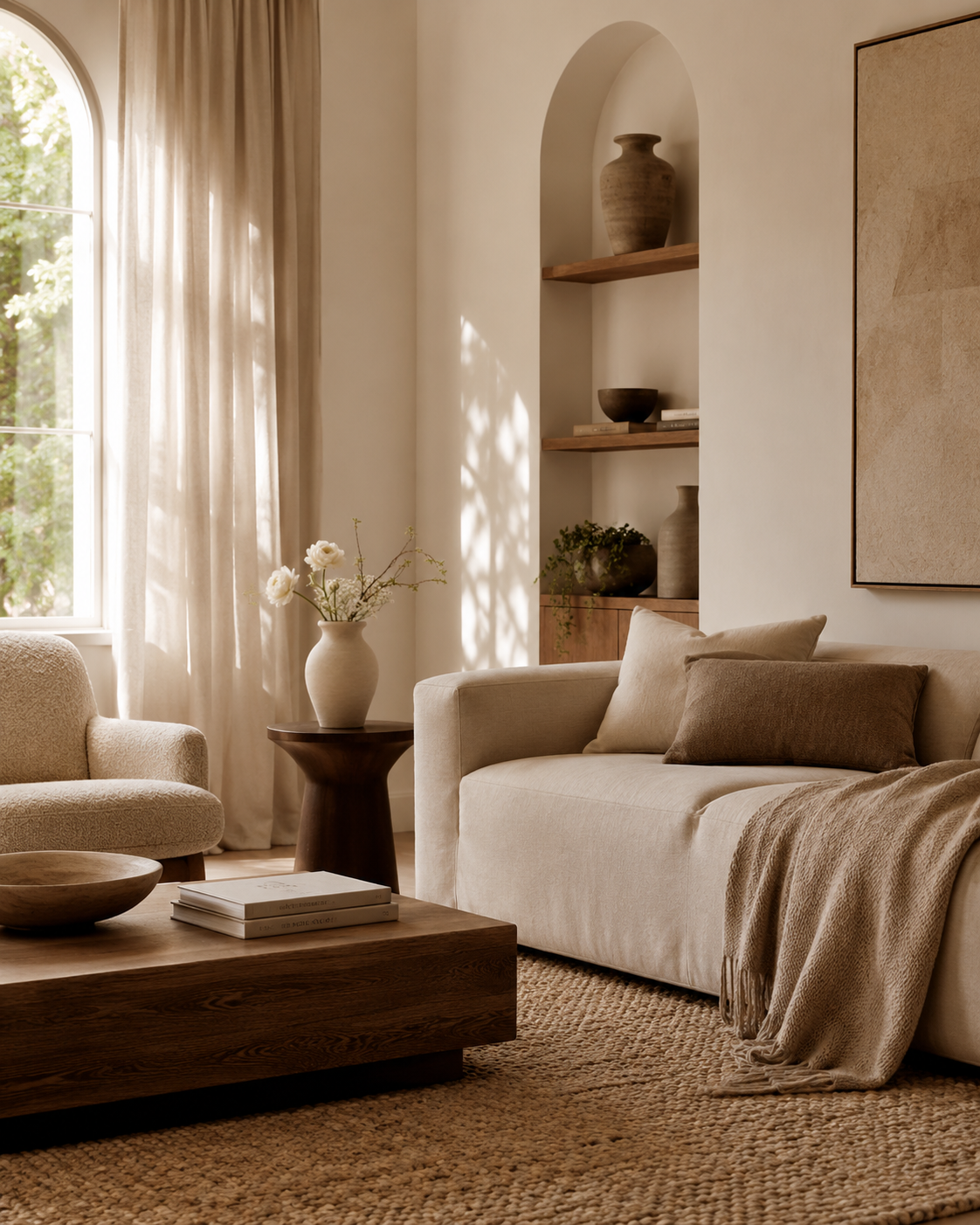 Luna Sand Vase on a coffee table in a living room