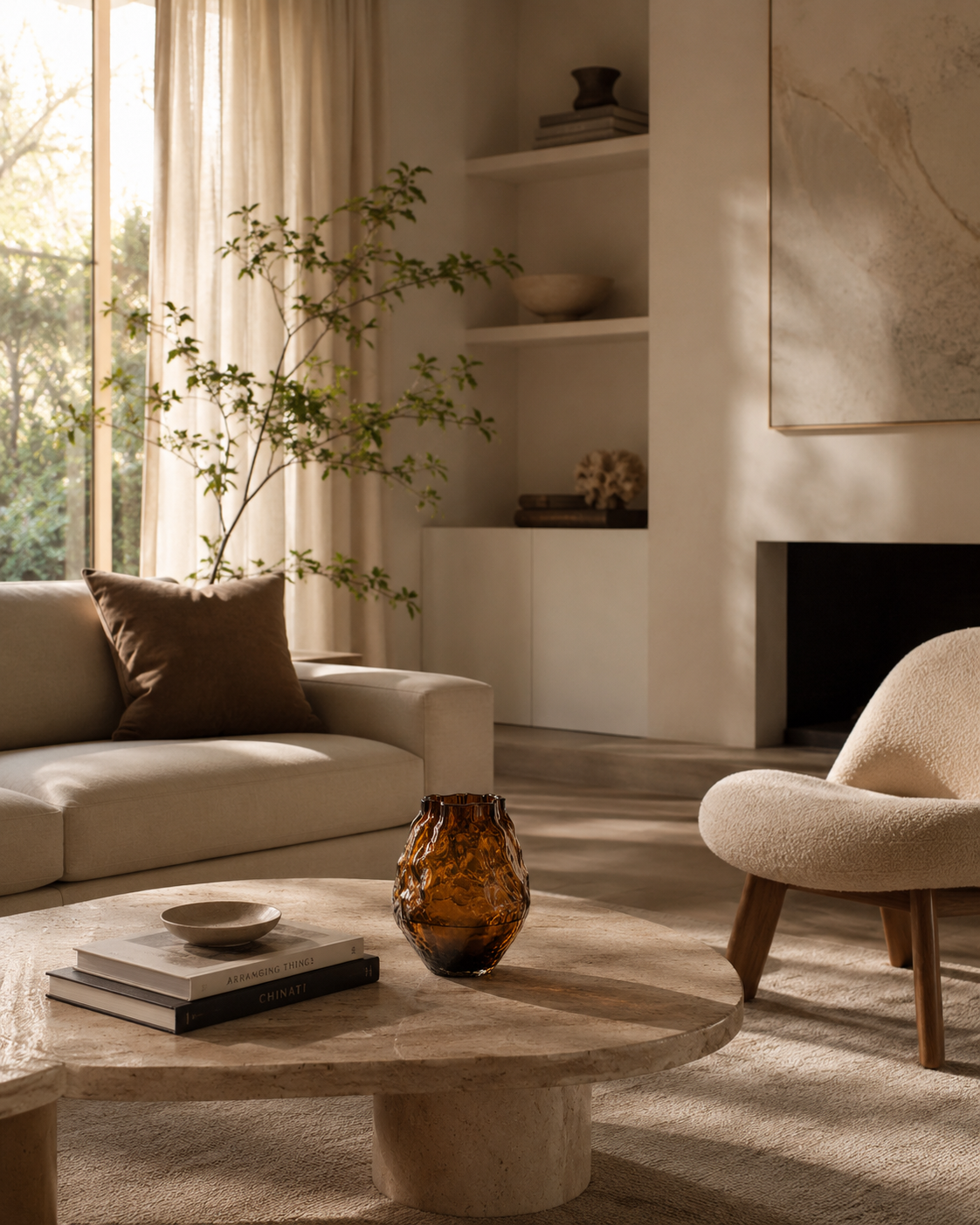 Eden Ripple Vase on a coffee table in a living room