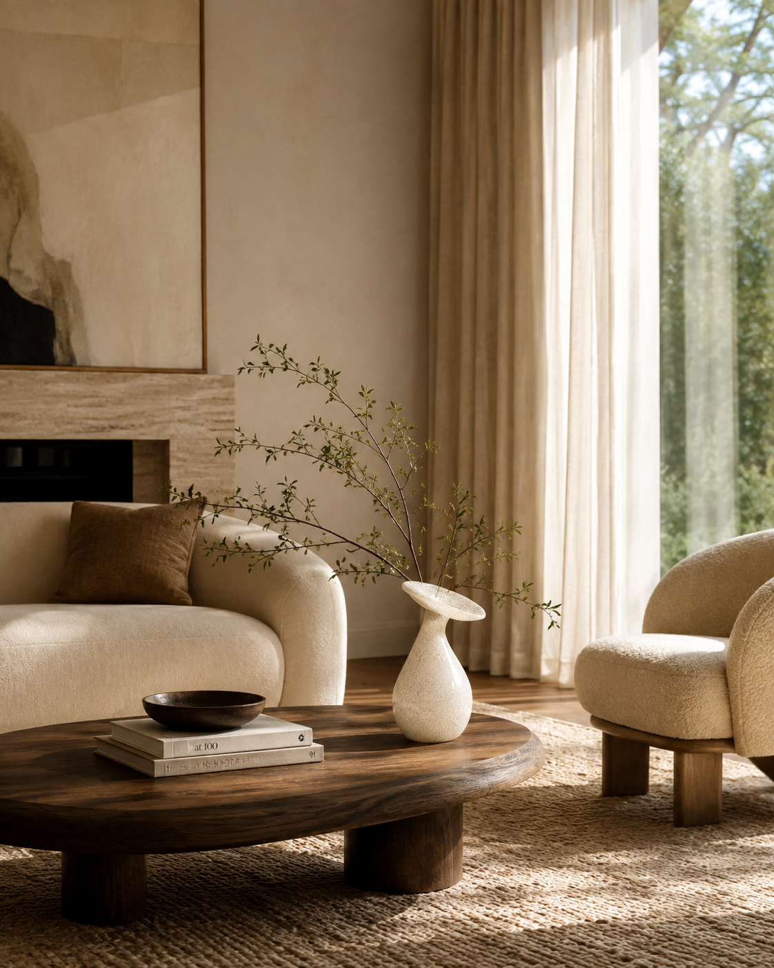 Alea Tilt Vase on a coffee table in a living room