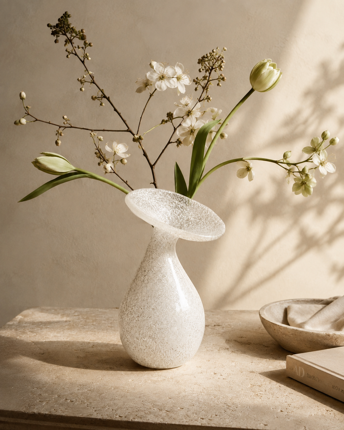 Alea Tilt Vase with stems on a tabletop