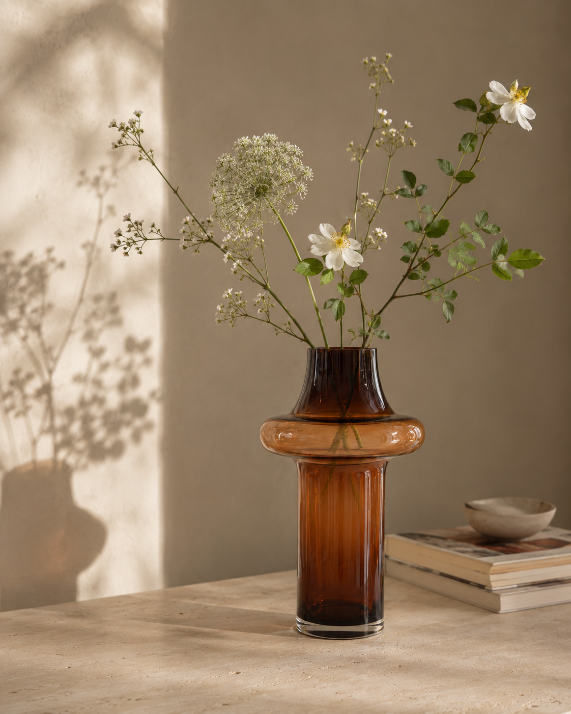 Luna Collar Vase with stems on a tabletop