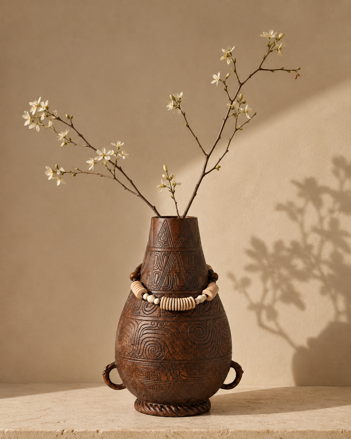 Riva Bead Vase with stems on a tabletop