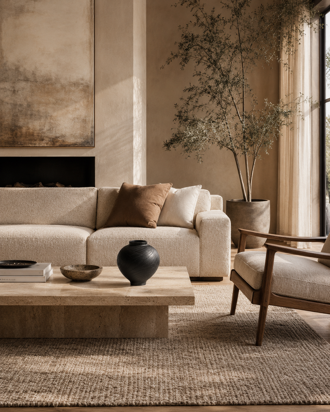Evia Orbit Vase on a coffee table in a living room