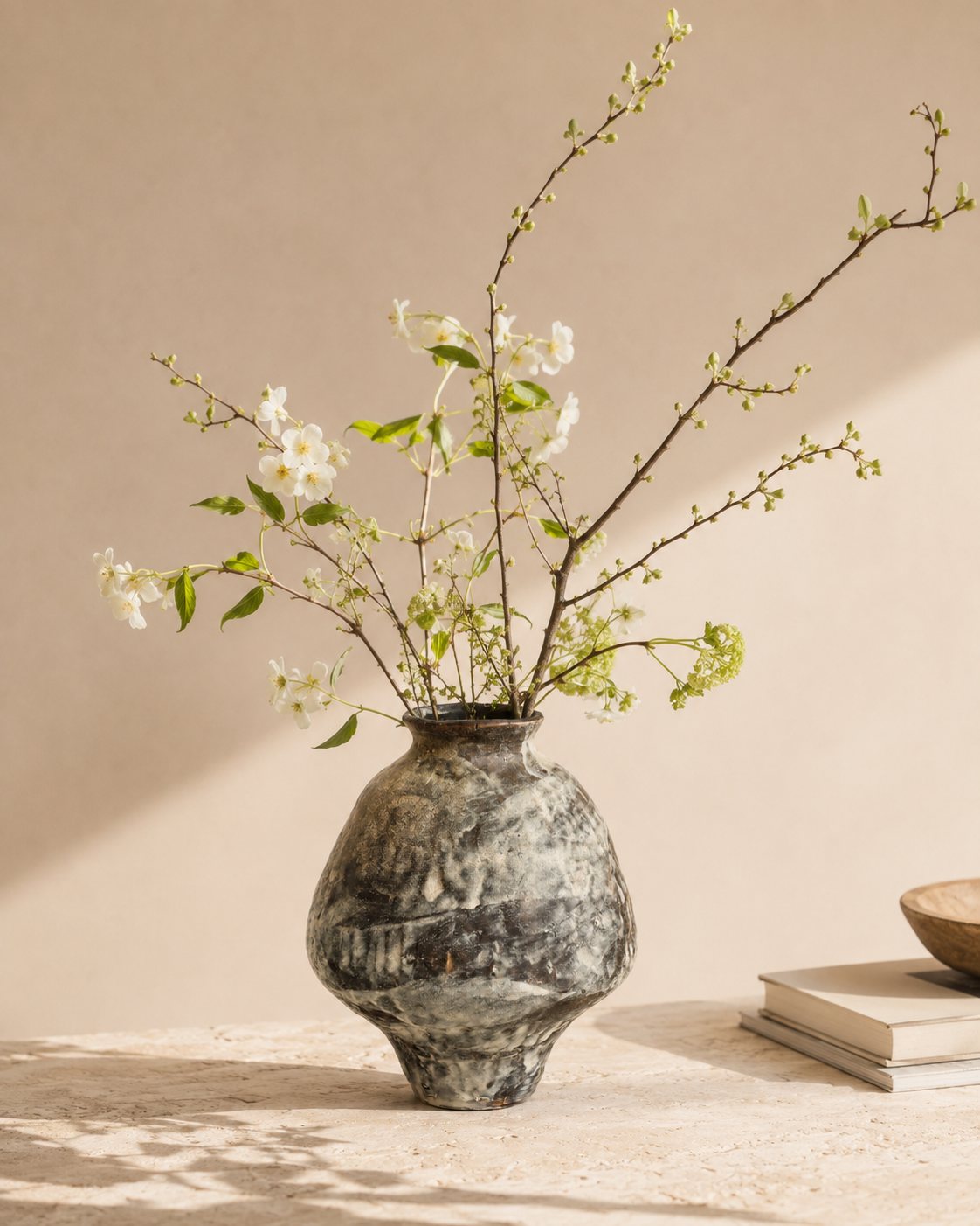 Odea Mottle Vase with stems on a tabletop