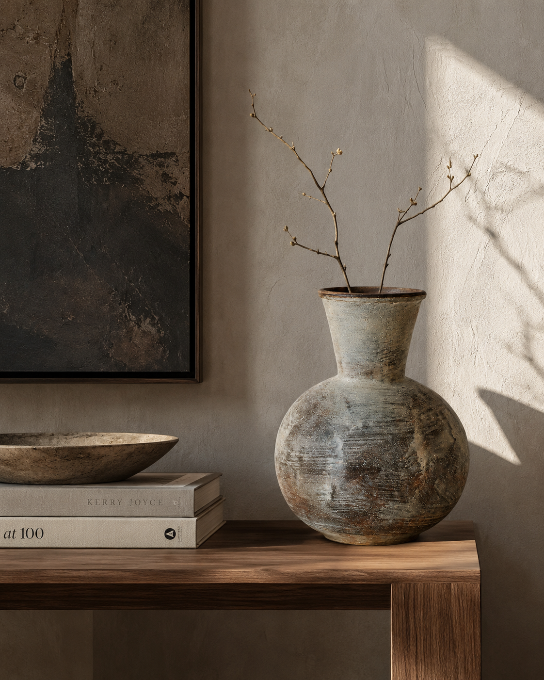 Thea Russet Vase on a console