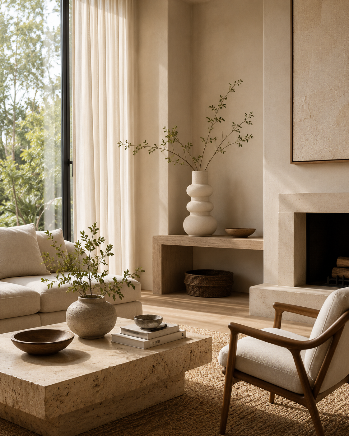 Luna Stack Vase on a coffee table in a living room