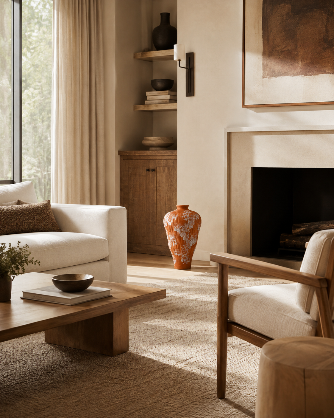 Olia Sienna Vase on a coffee table in a living room