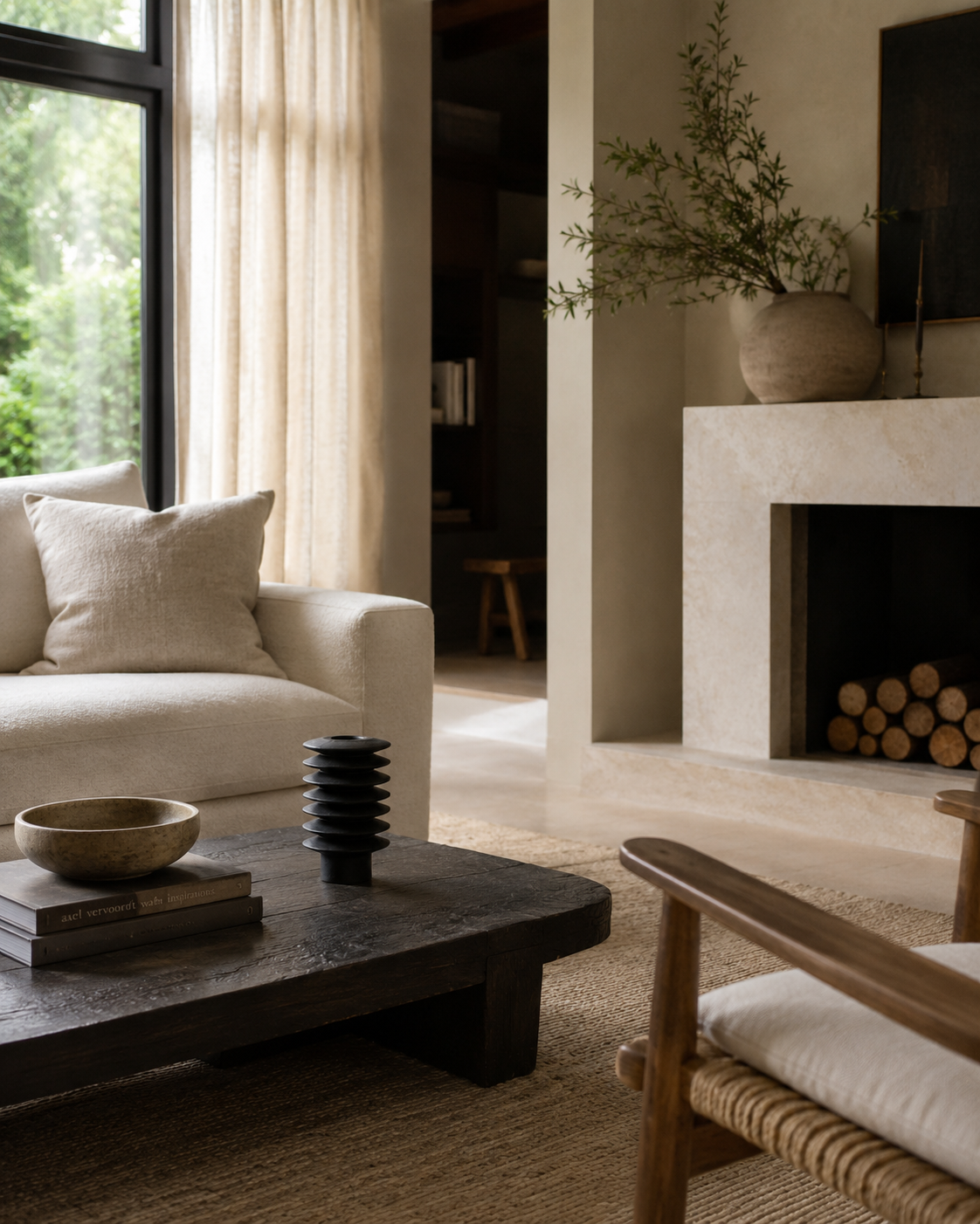 Rina Tier Vase on a coffee table in a living room