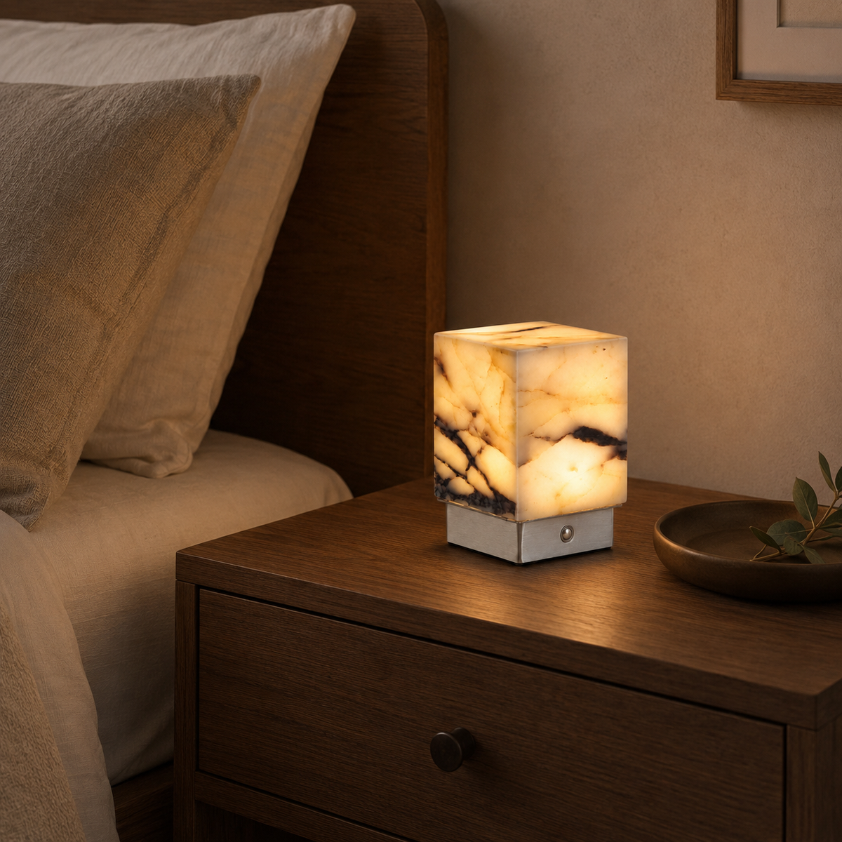 Amara Sculptural Table Lamp on a bedside table