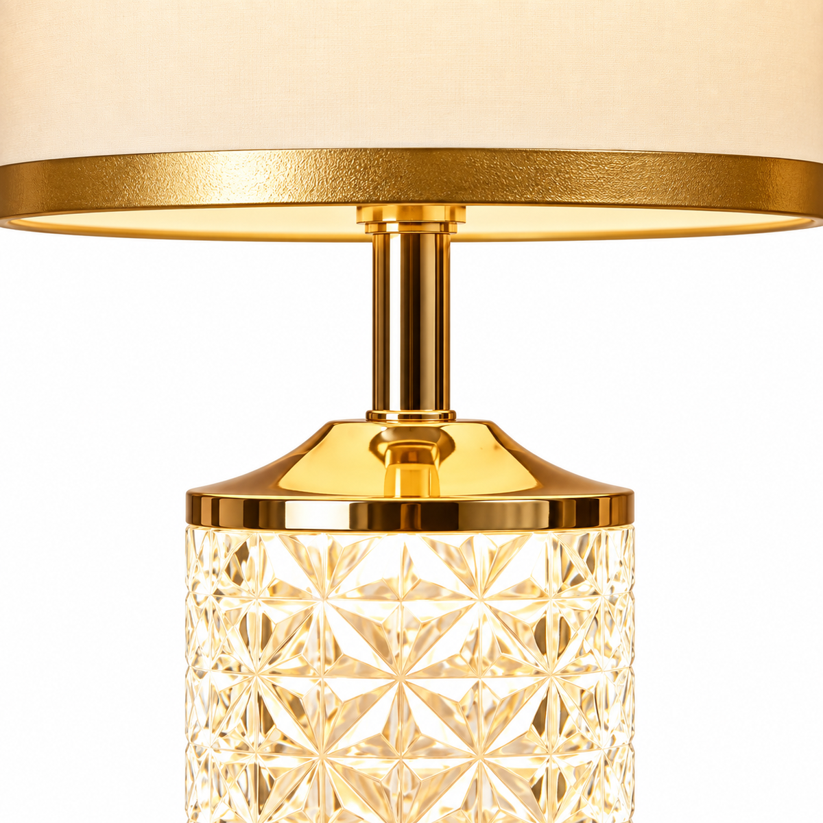 Vela Brass & Glass Table Lamp shade stem and upper column connection