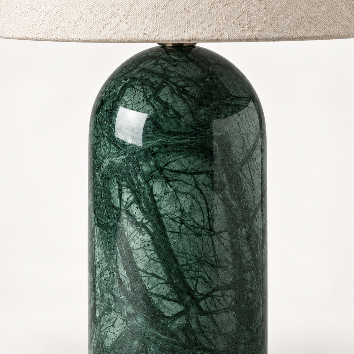 Astra Travertine Table Lamp polished green veined base detail