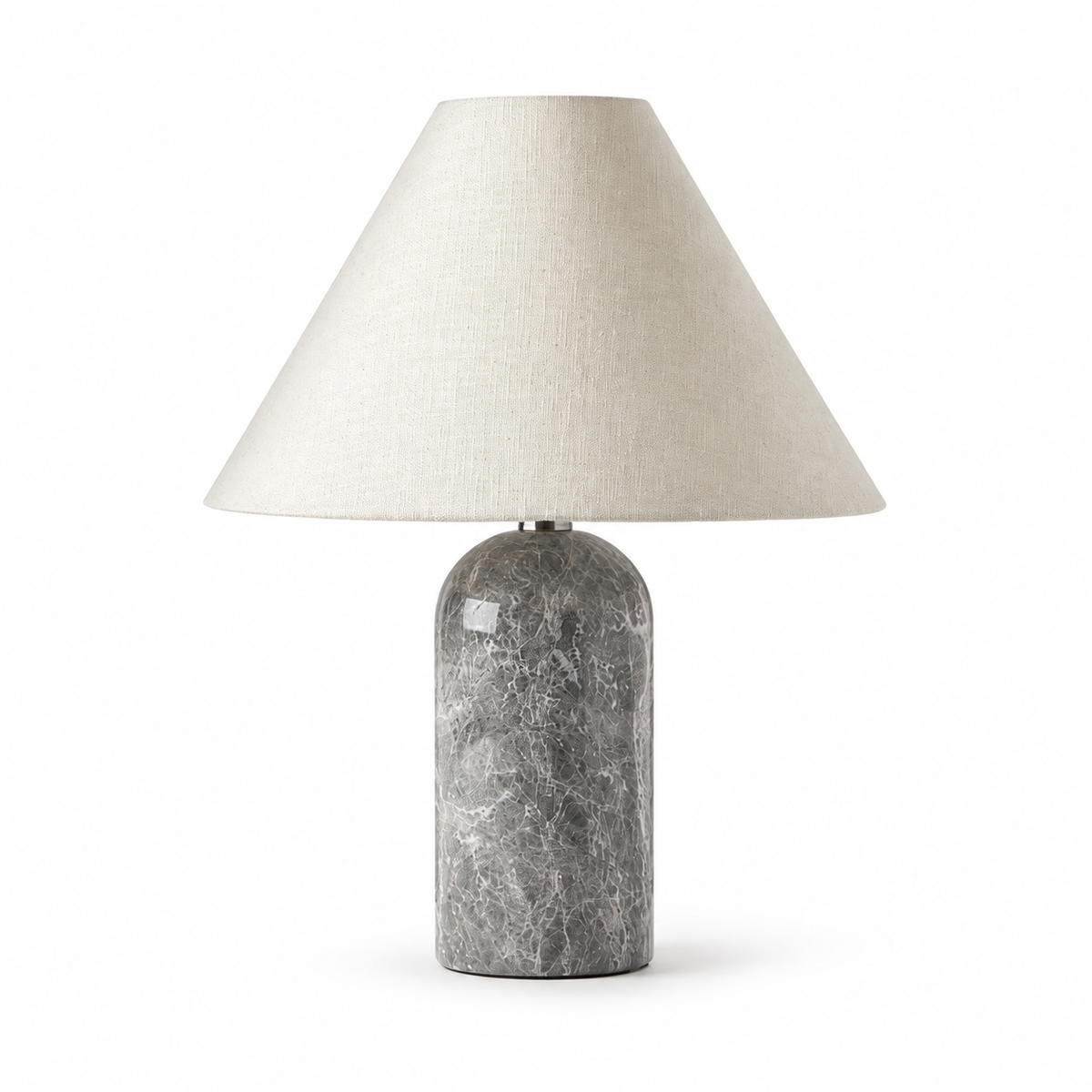 Astra Travertine Table Lamp gray veined base with tapered cream shade