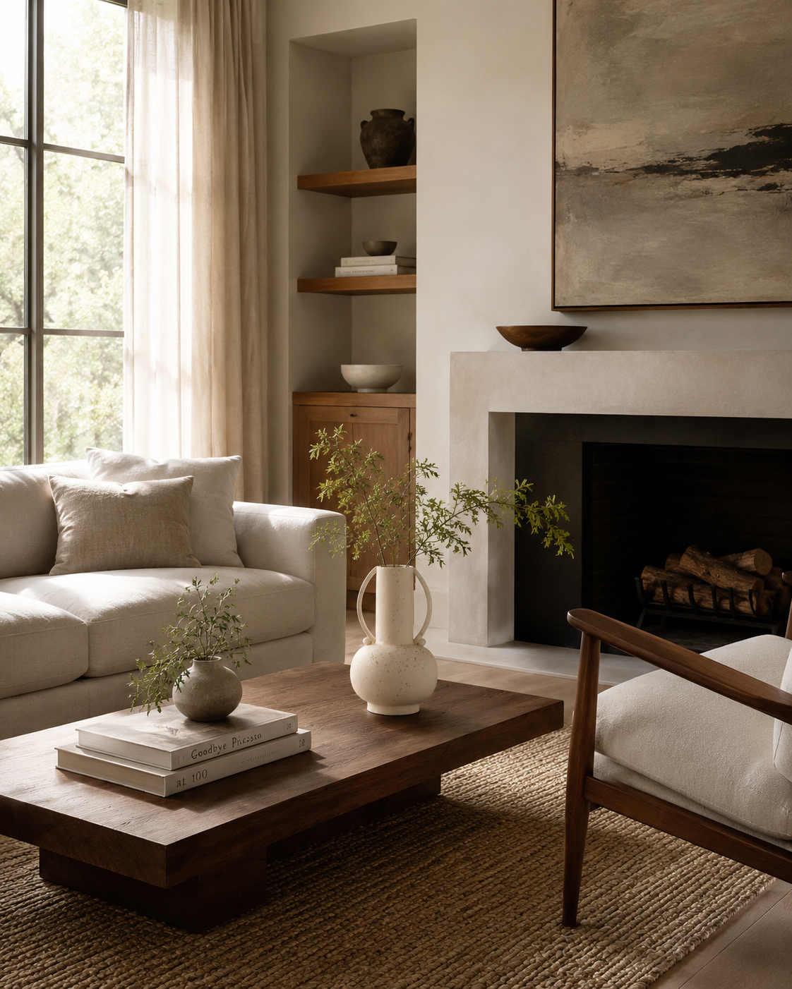 Sora Arch Vase on a coffee table in a living room