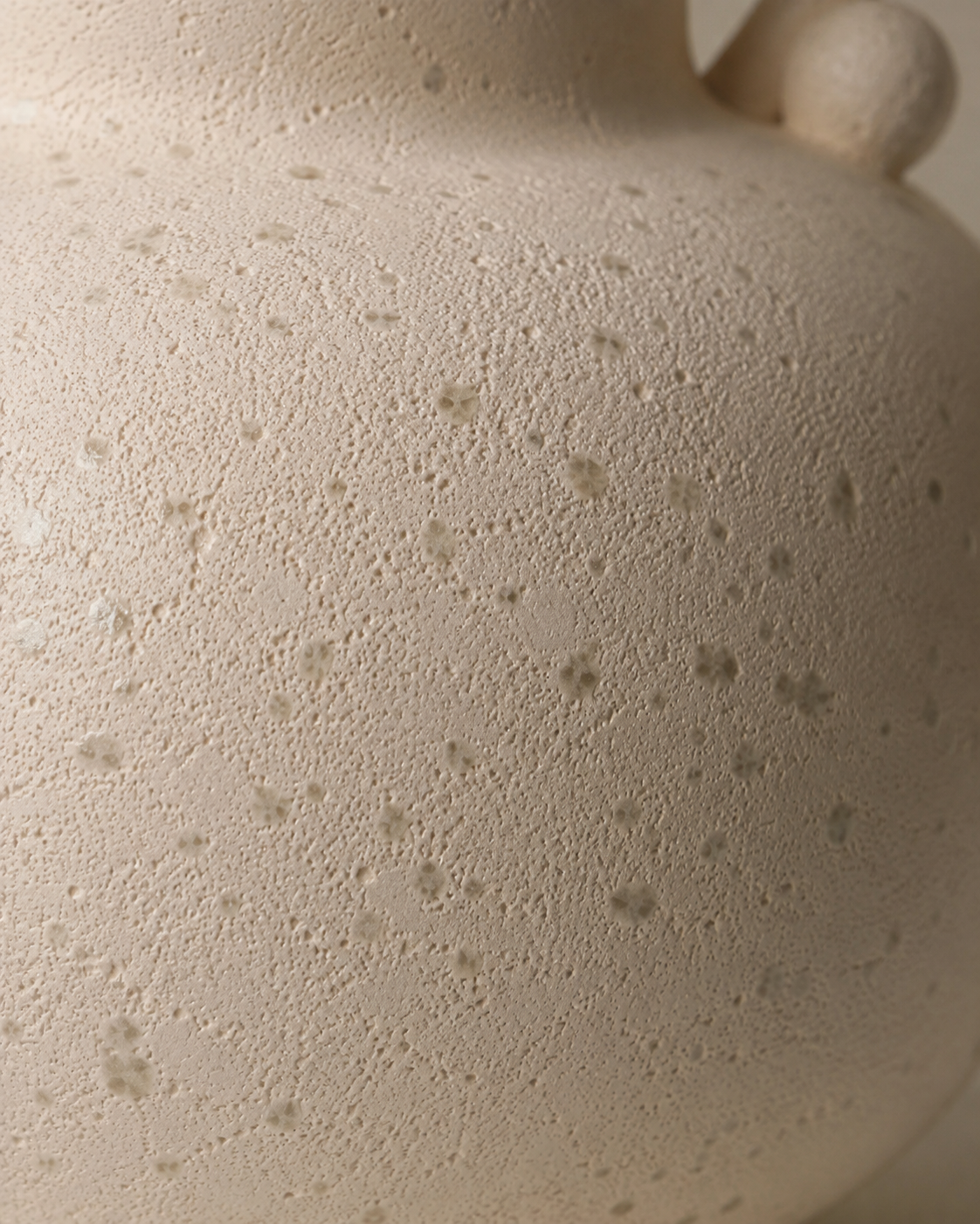 Sora Arch Vase close-up showing pale speckled finish