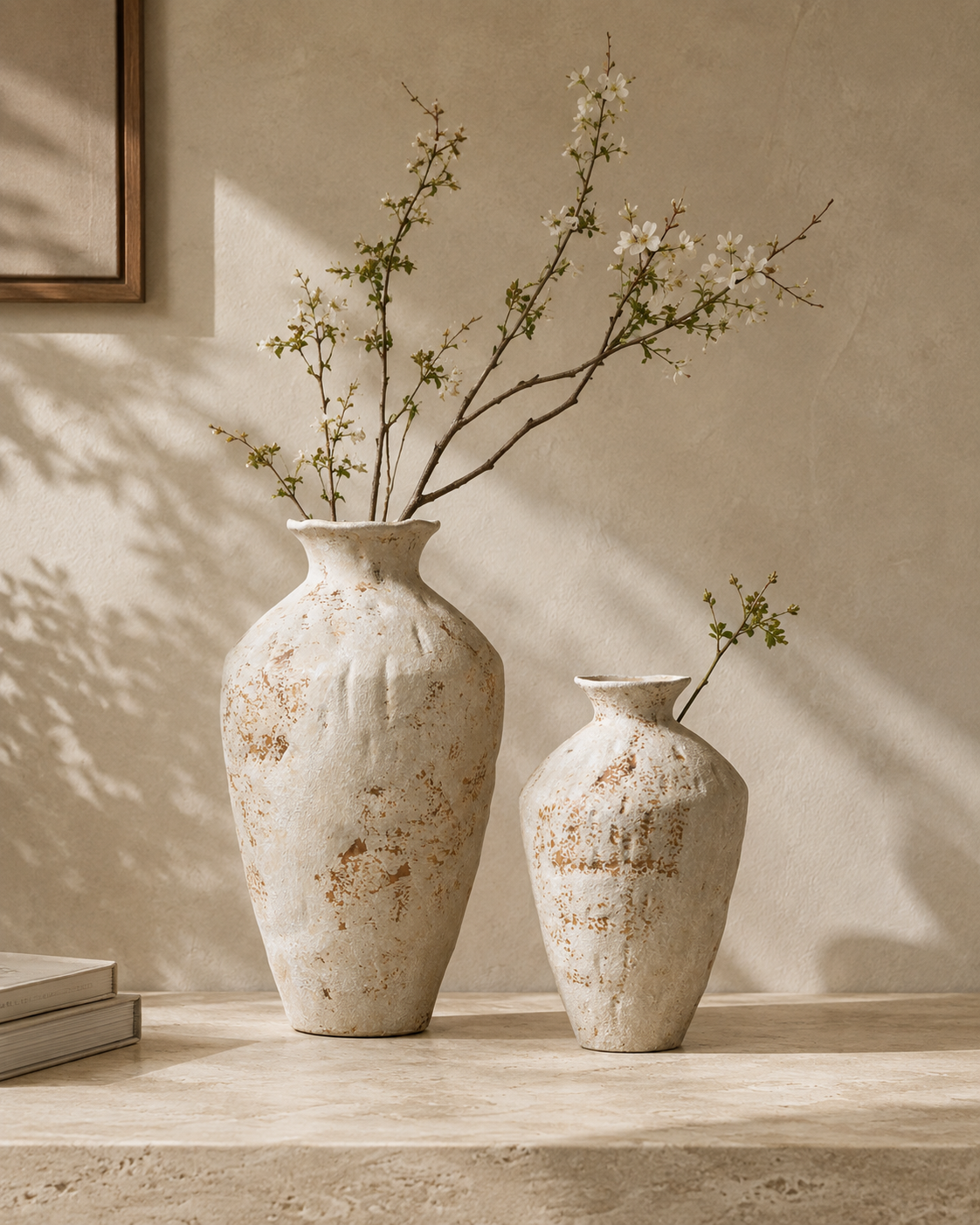 Olia Ochre Vase with stems on a tabletop