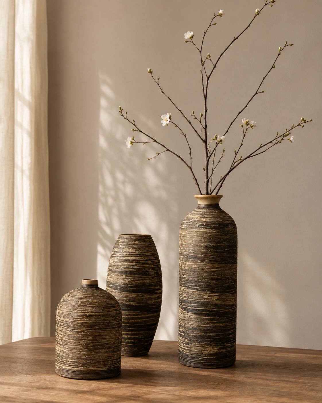 Luna Strata Vase with stems on a tabletop