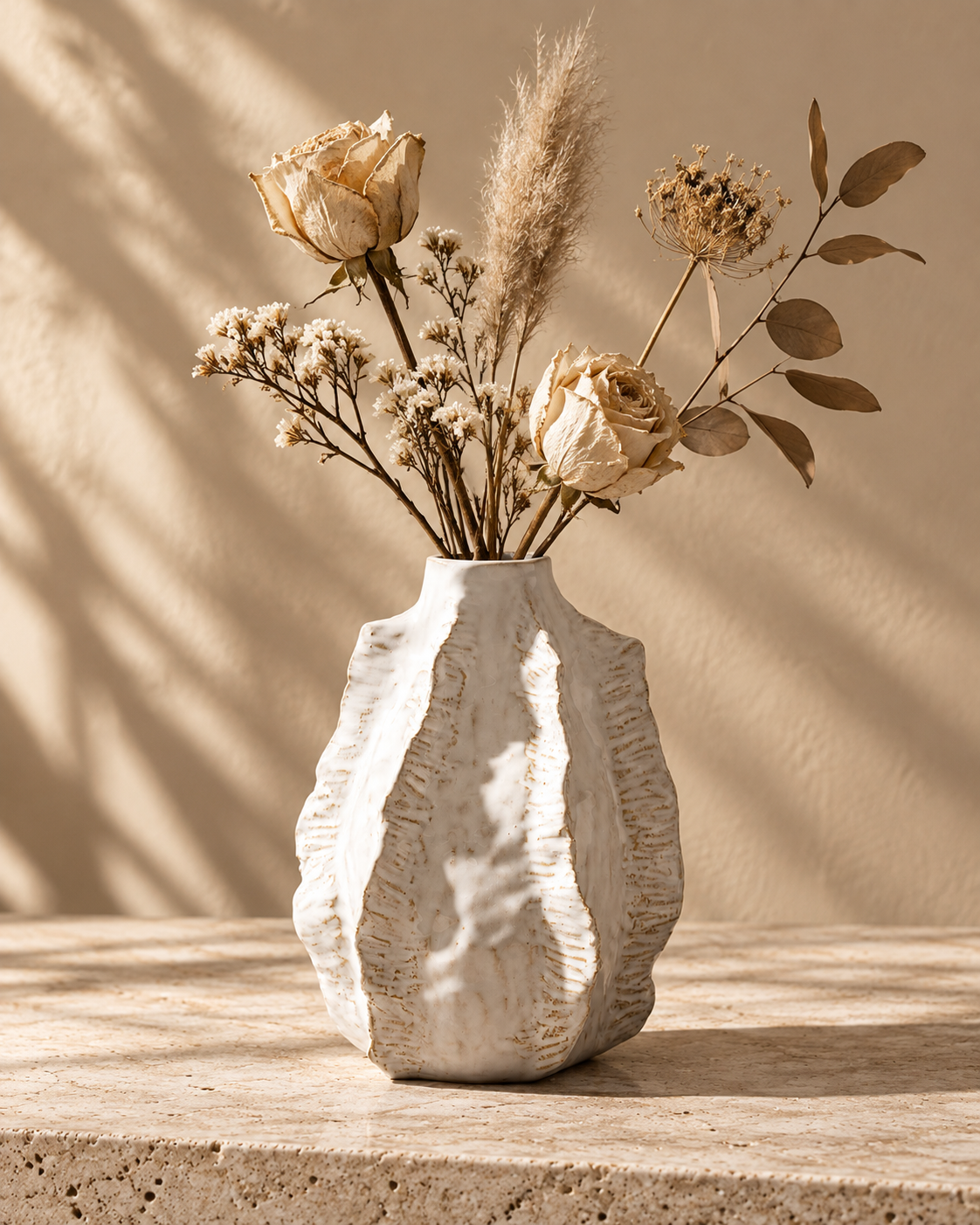 Romy Ridge Vase with stems on a tabletop