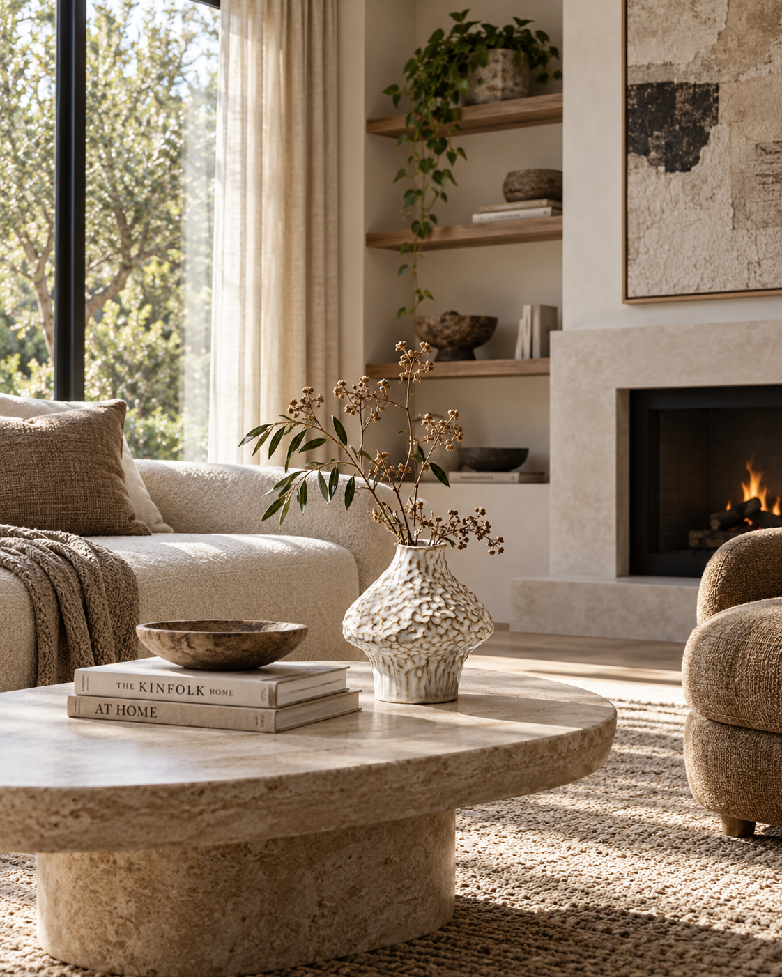Riva Canopy Vase on a coffee table in a living room