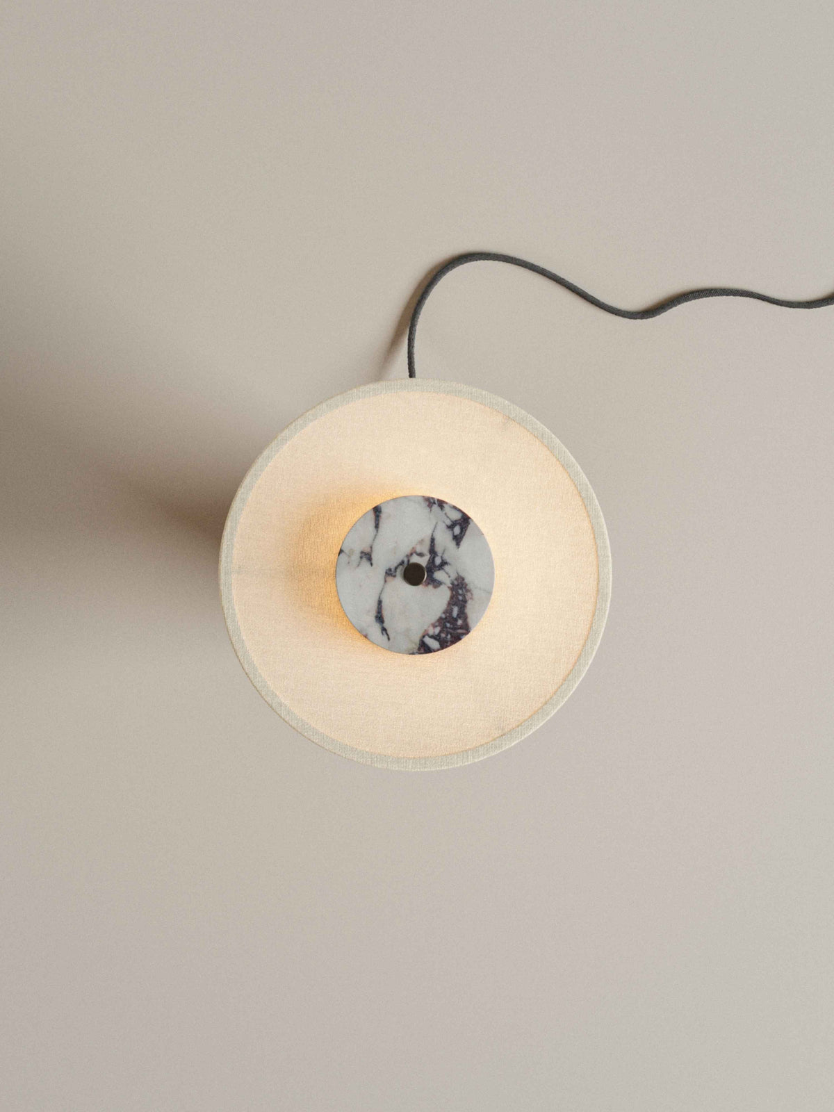 Oriel Calacatta Marble Table Lamp top view of the shade and power cord