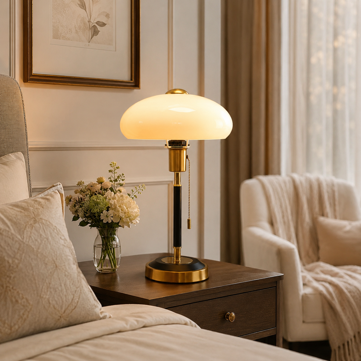 Etta Bedside Table Lamp on a bedside table