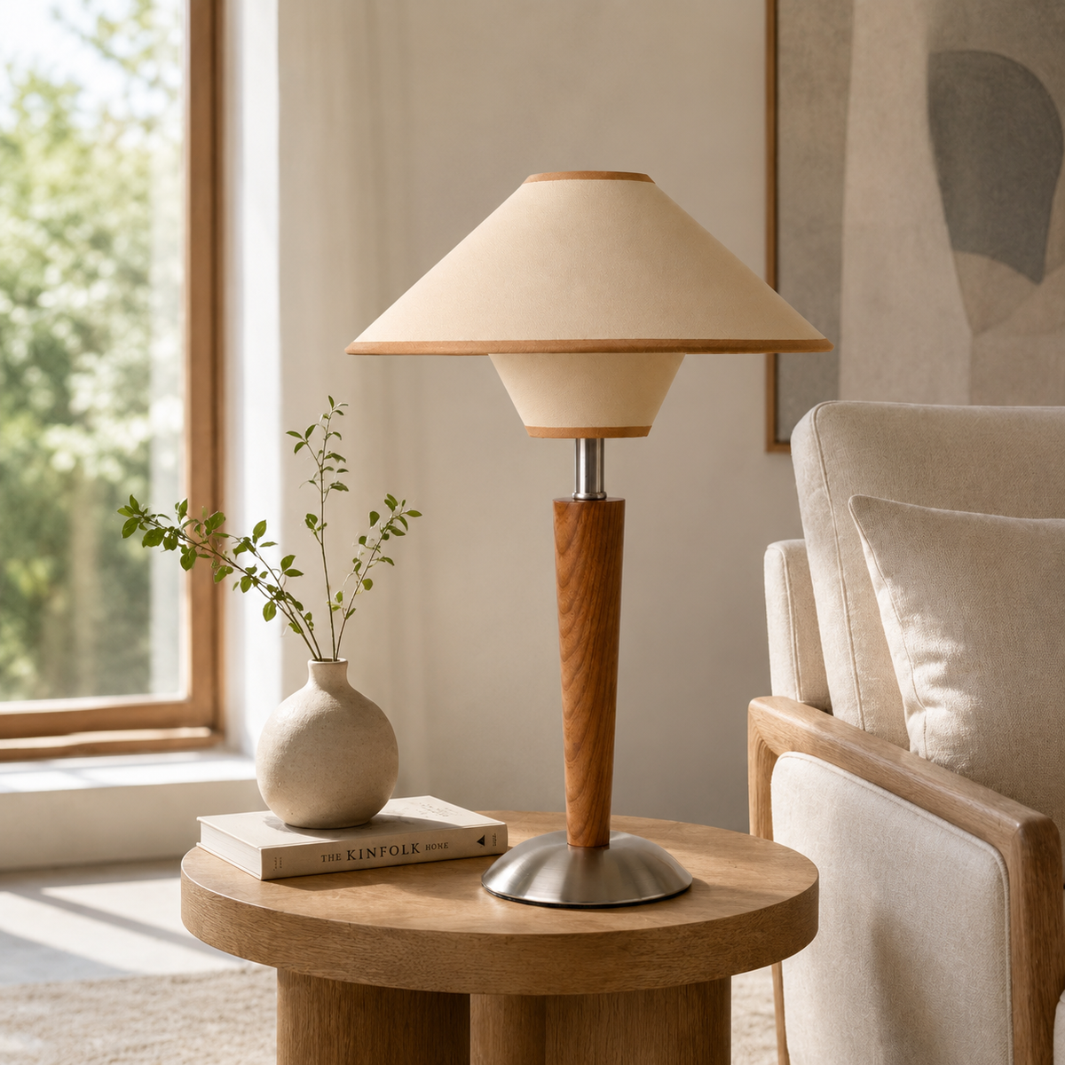 Daria Bedside Table Lamp on a side table in a living room