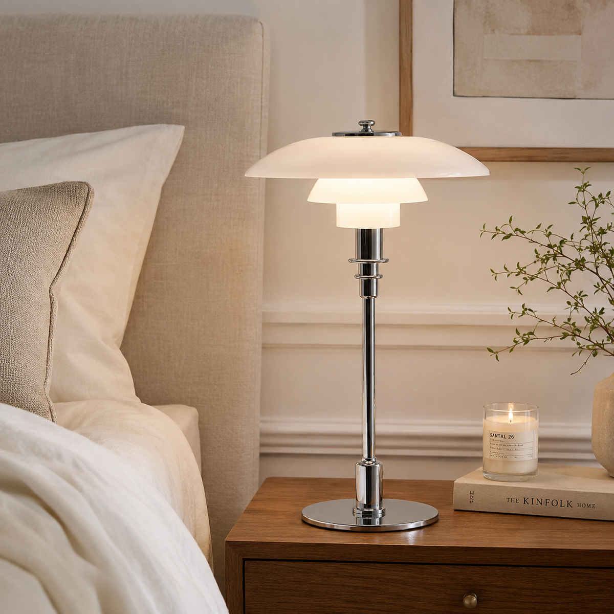 Rielle Sculptural Table Lamp on a bedside table