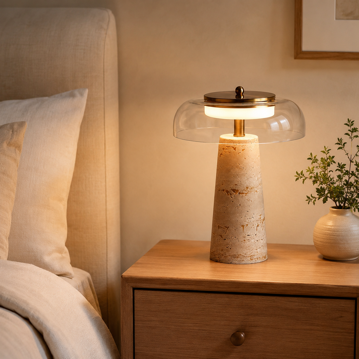 Veda Sculptural Table Lamp on a bedside table