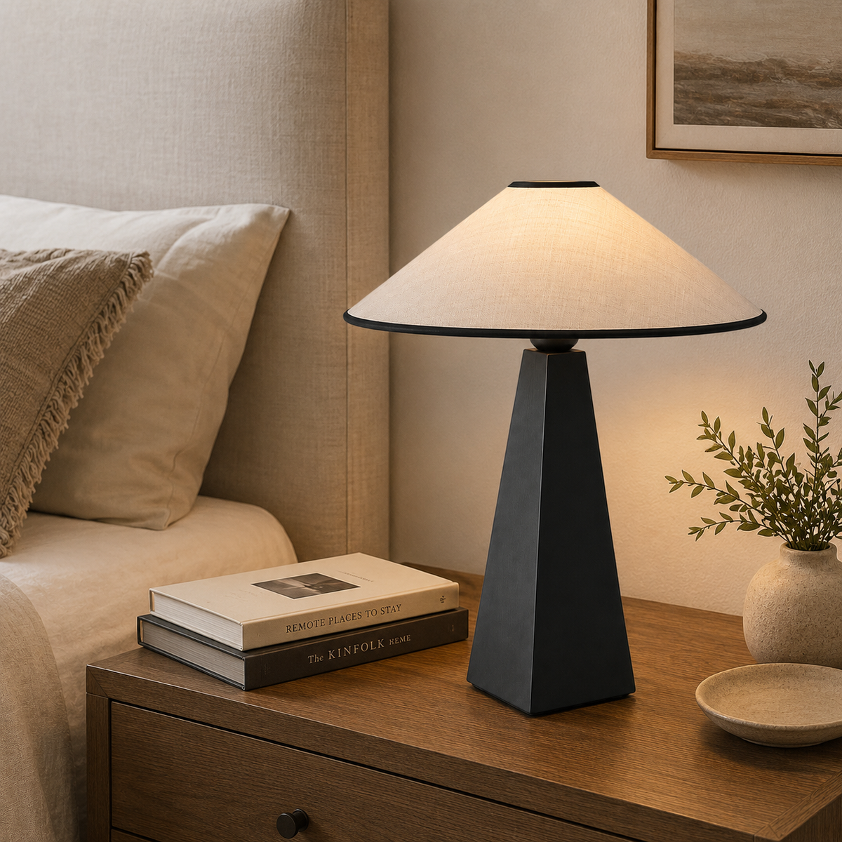 Thea Sculptural Table Lamp on a bedside table