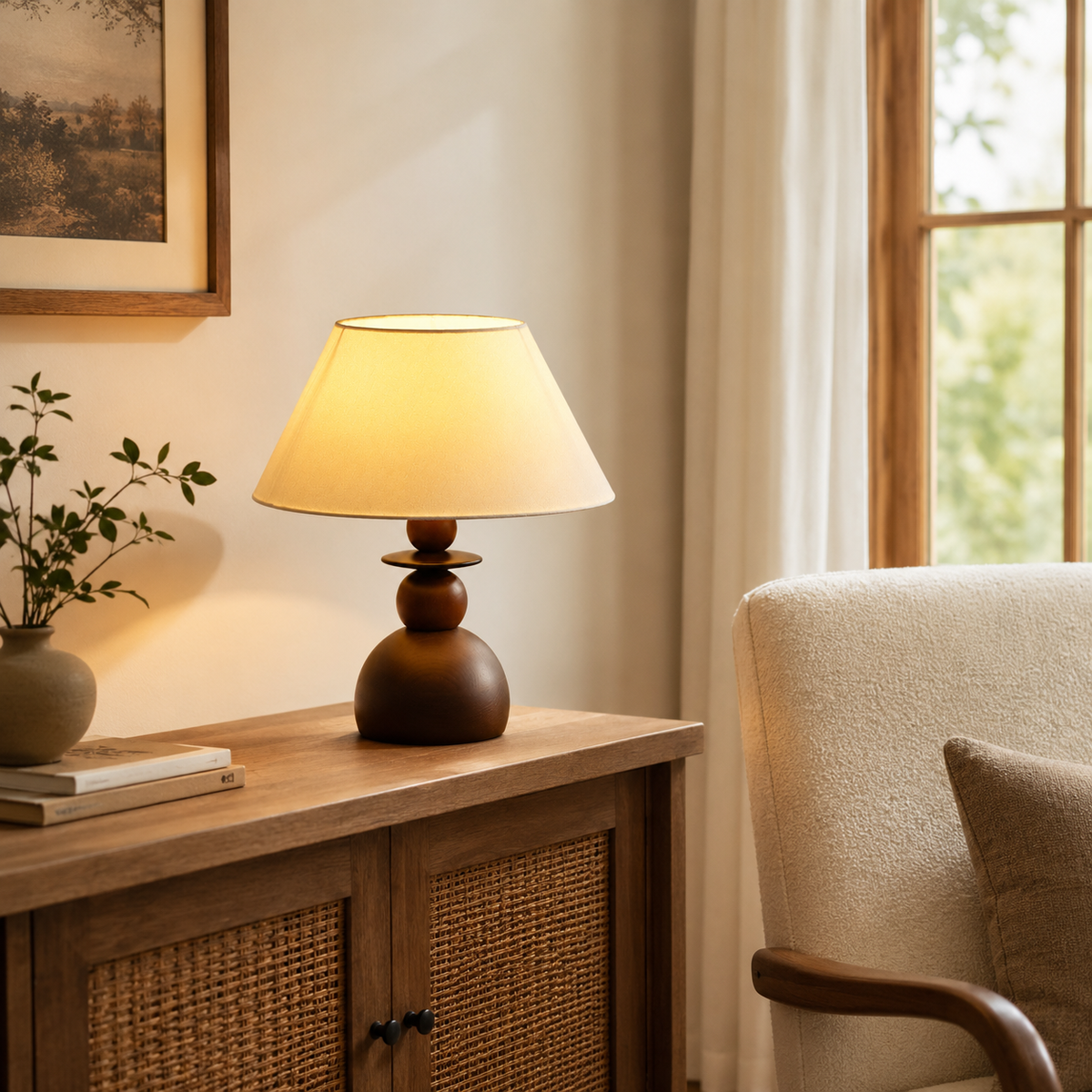 Aurelia Bedside Table Lamp on a side table in a living room