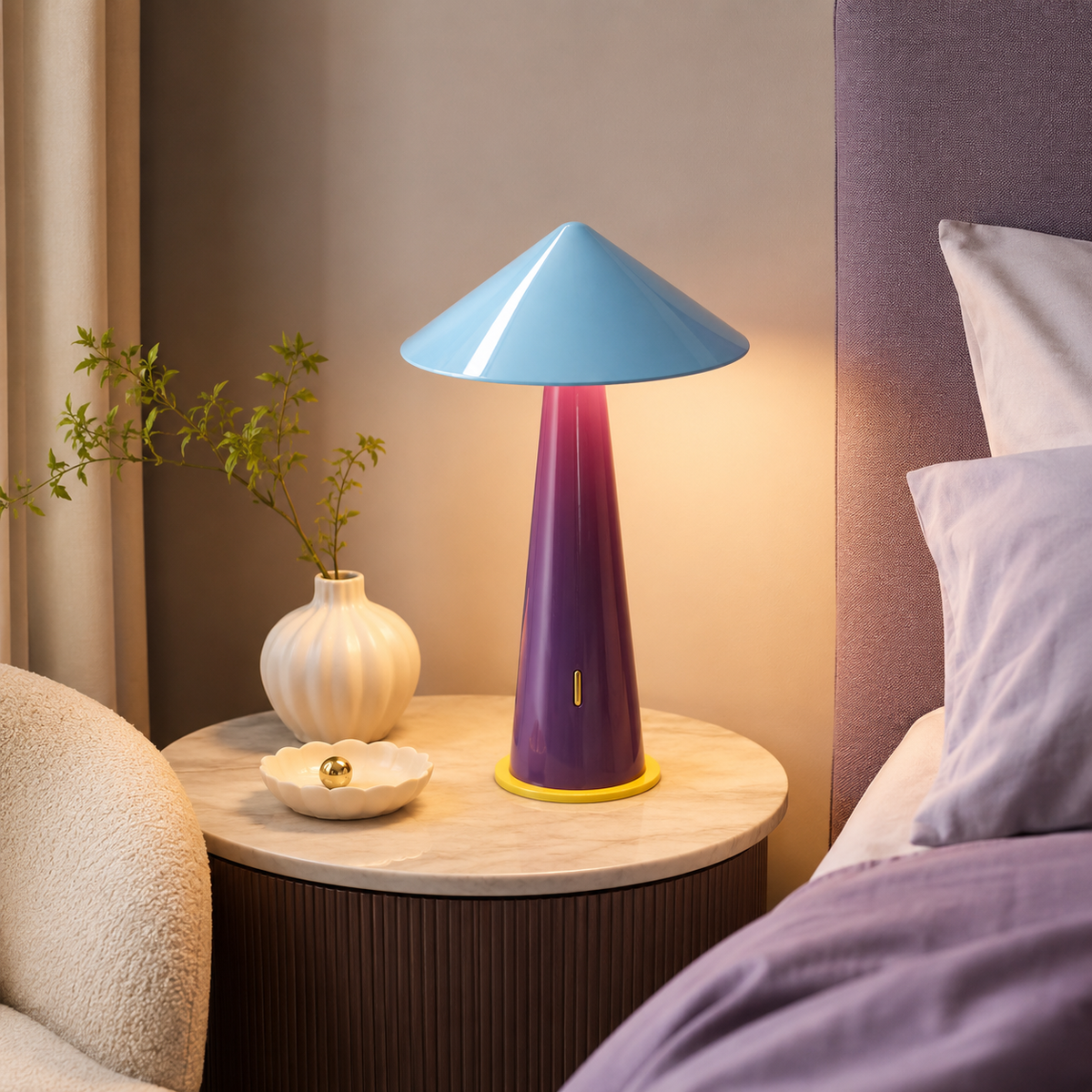 Evie Sculptural Table Lamp on a bedside table