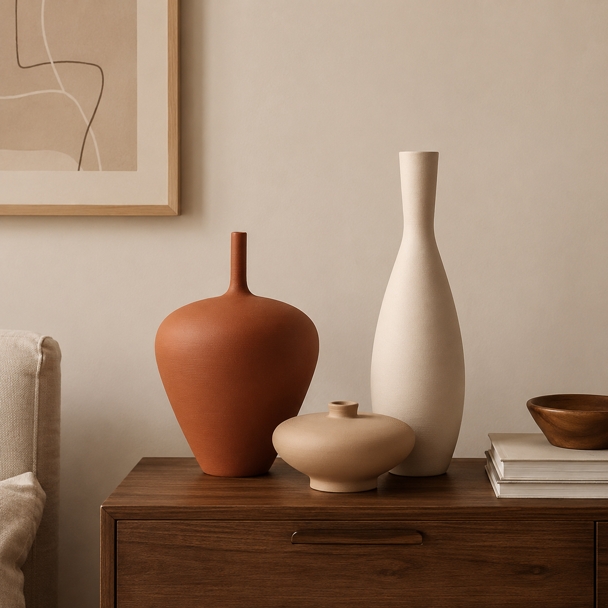 Thea Balance Vase arranged on a wooden console