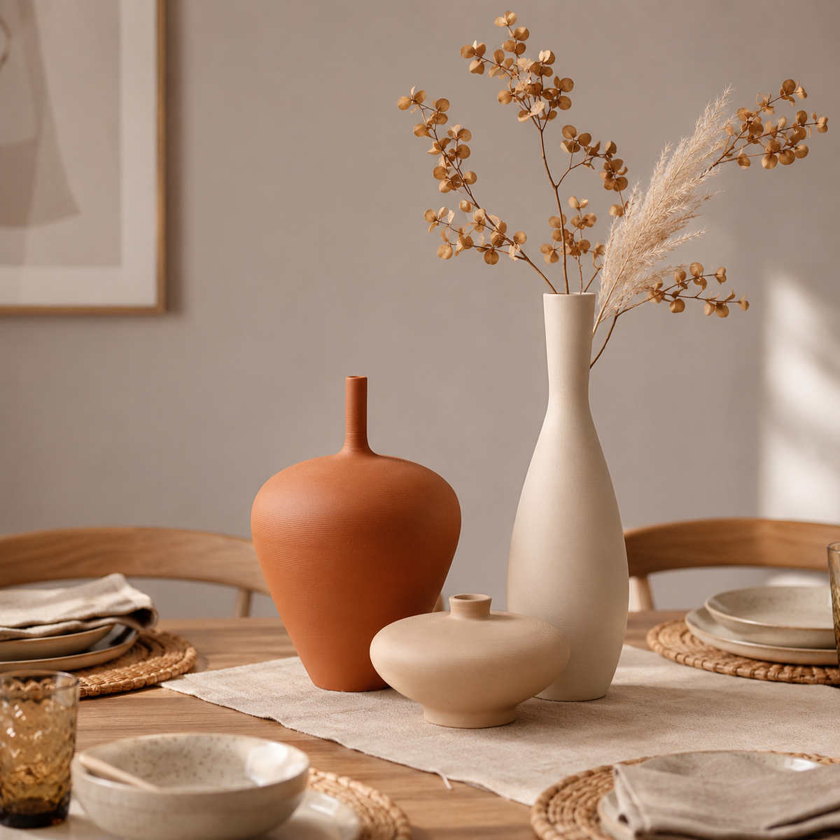 Thea Balance Vase with flowers on a dining table