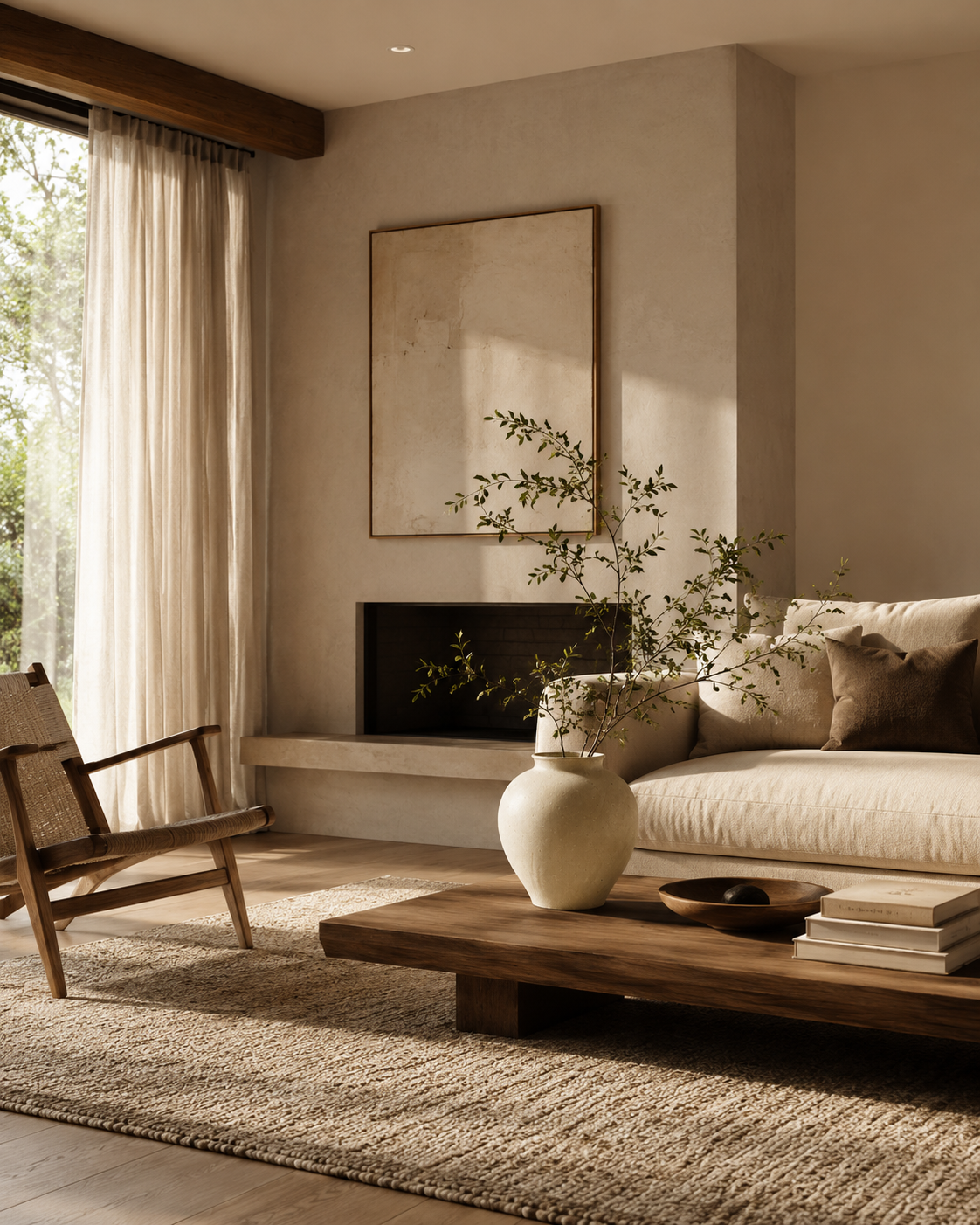 Thea Pebble Vase on a coffee table in a living room