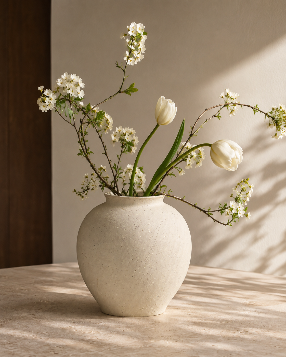 Thea Pebble Vase with stems on a tabletop