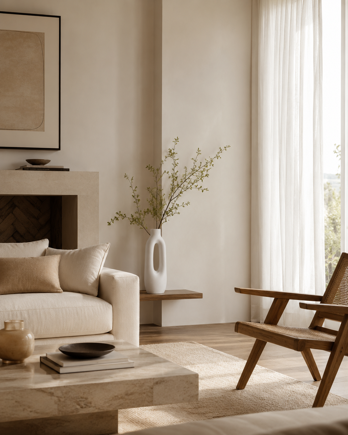 Luna Loop Vase on a coffee table in a living room