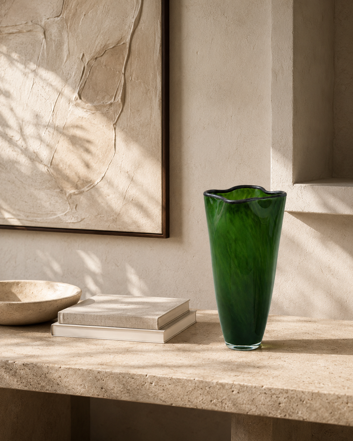 Nela Emerald Vase on a console