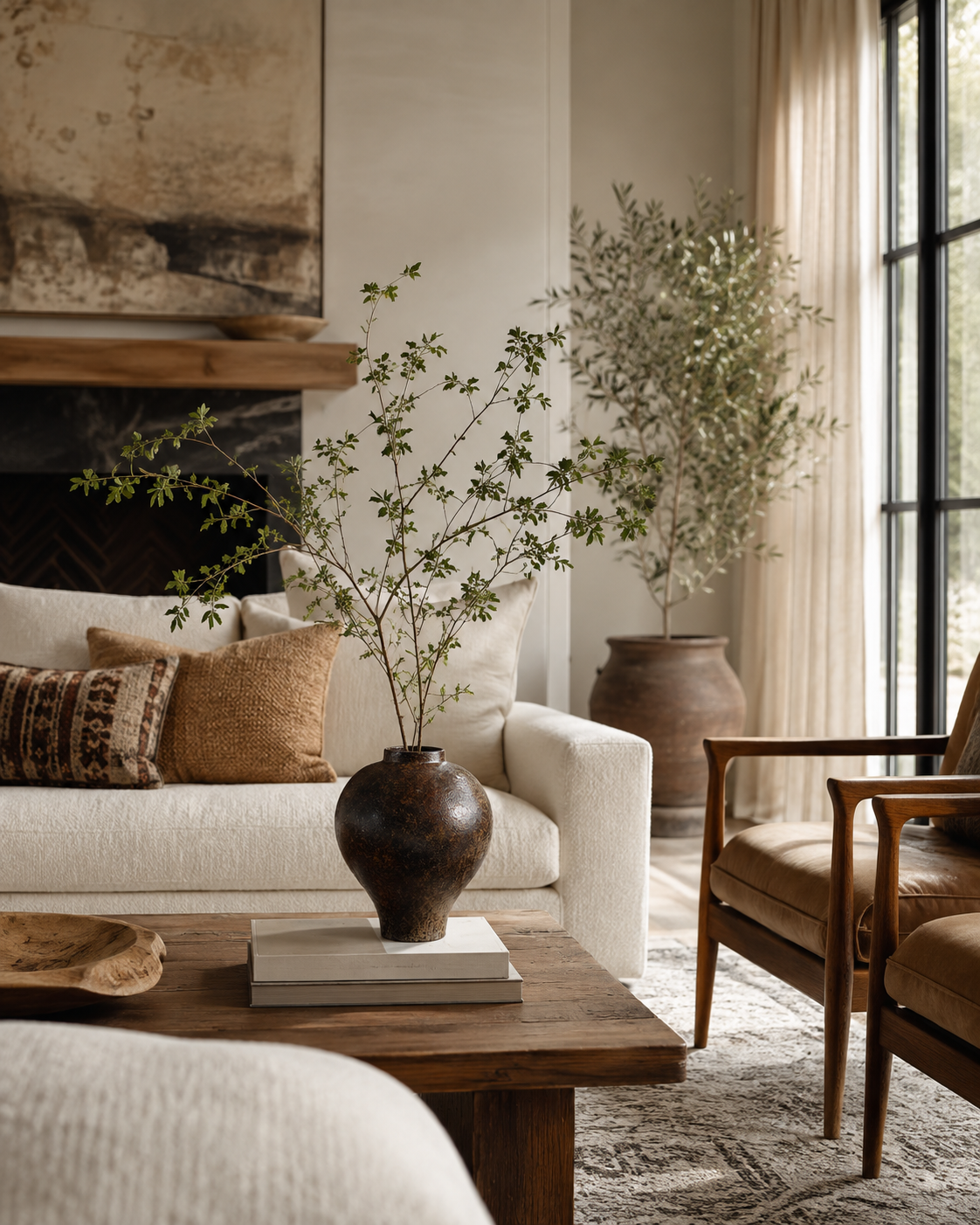 Sora Umber Vase on a coffee table in a living room