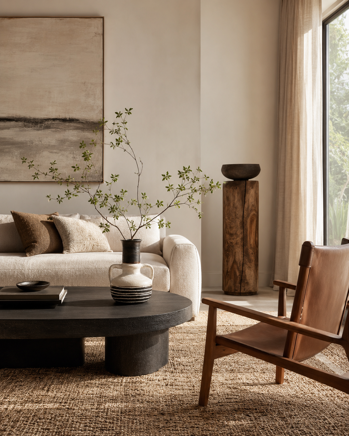 Romy Stripe Vase on a coffee table in a living room