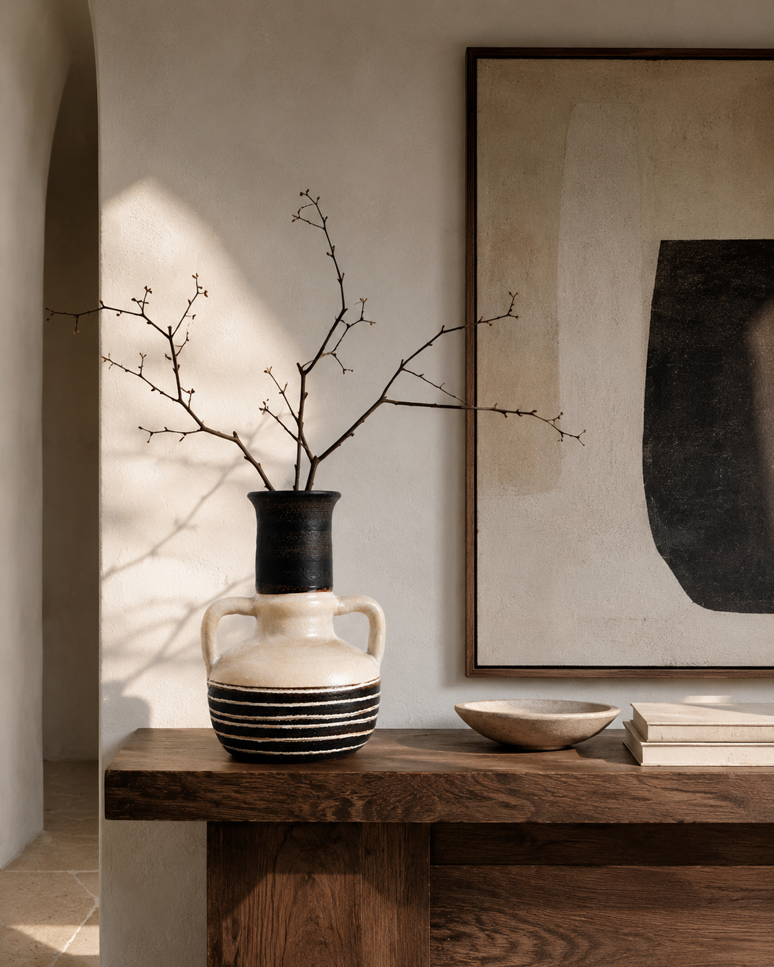 Romy Stripe Vase on a console